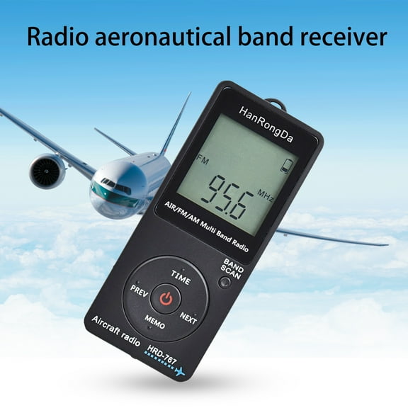 SUSUchens HRD-767 Digital Radio Mini LCD Display with Earphone FM/AM/AIR Portable Aviation Band Receiving Radio for Travel Black