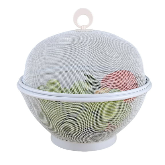 SUSUchens Large Capacity Mesh Fruit Basket with Lid Fly-Proof Fruit Bowl Easy to Clean Dishwasher Safe Fruit Basket with Cover White