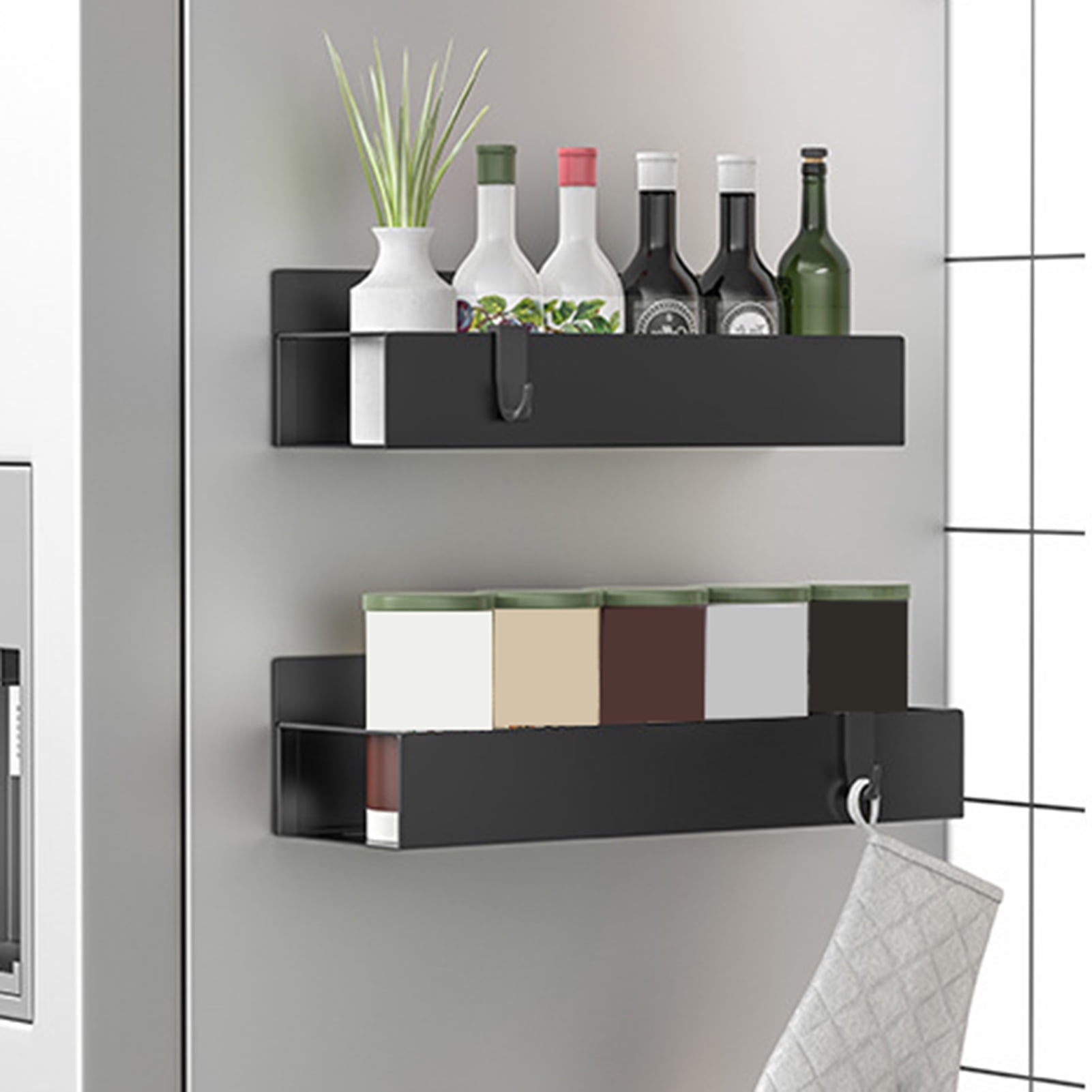 Magnetic Kitchen Racks SUSUchens Magnetic Spice Storage Rack with Hook for Refrigerator Door ...