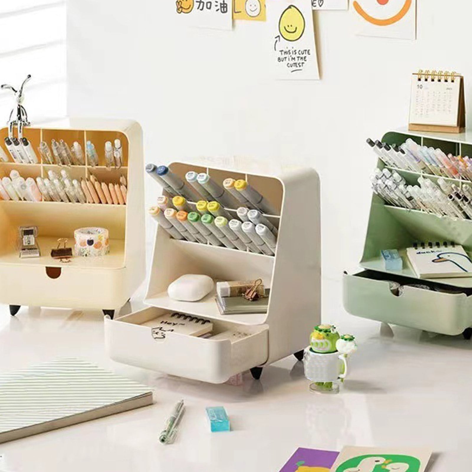 SUSUchens Multifunctional Pen Holder with Drawer Tilted Slot Large ...