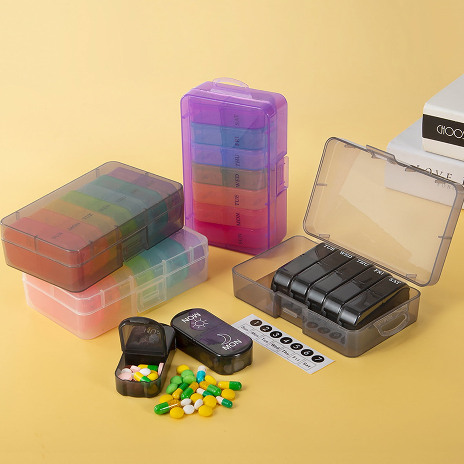 SUSUchens Pill Organizer 14 Compartments Date AM/PM Reminder Portable ...