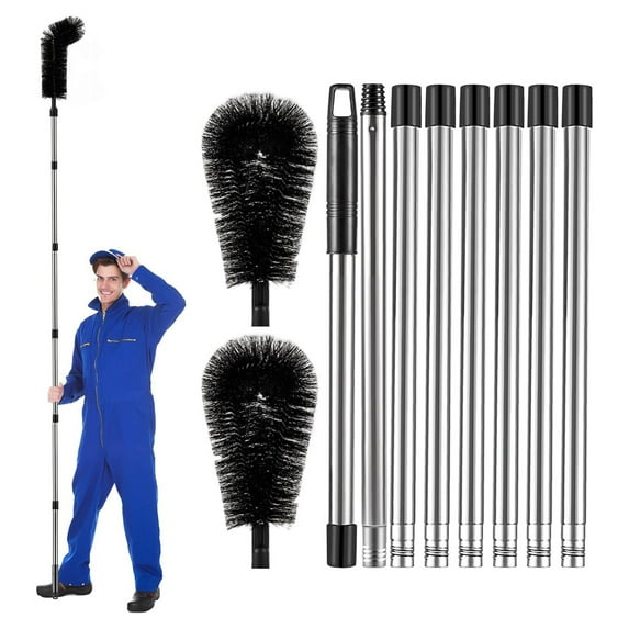 SUSUchens Telescopic Gutter Cleaning Brush Gutter Cleaner Tool with 8 Detachable Telescopic Pole And 2 Cleaning Brushes Black