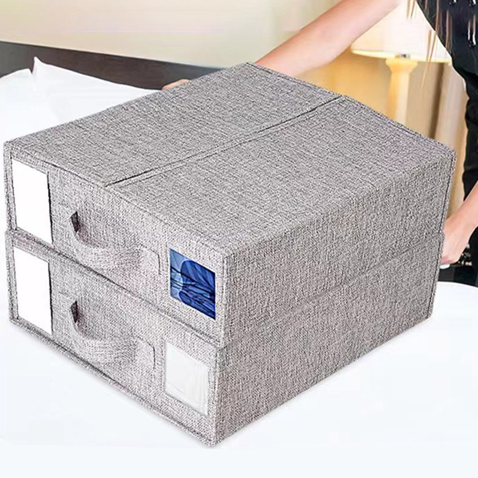 SUSUchens Wardrobe Storage Box Foldable with Handle Transparent Window ...
