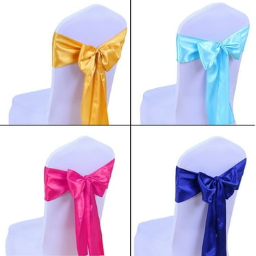 SUSUchens Wedding Banquet Hotel Chair Back Decoration Satin Sashes Bowknot Silk Ribbon White