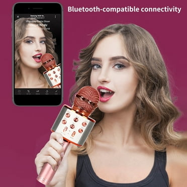 SUSUchens Wireless Microphone High Fidelity Intelligent Noise Cancelling Voice Control LED Lights Bluetooth-compatible Karaoke Microphone Funny Voice Changer for Live Show Black