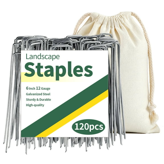 SUSWIM 120 Pack Galvanized Landscape Staples Garden Stakes Plant Cover Stakes 6 Inch 12 Gauge Lawn Staples Fence Stakes Ground Stakes for Landscaping Securing Weed Barrier Fabric