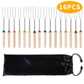 SUSWIM 16 Pack Extendable Stainless Steel Marshmallow Roasting Sticks - Smores Sticks for Fire Pit Long 32 Inch, Smore Skewers Hot Dog Fork Campfire Accessories, Camping Essentials