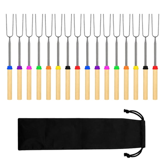 SUSWIM 16 Pack Extendable Stainless Steel Marshmallow Roasting Sticks - Smores Sticks for Fire Pit Long 32 Inch, Smore Skewers Hot Dog Fork Campfire Accessories, Camping Essentials