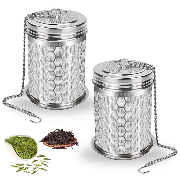 SUSWIM 2 Pack Tea Ball Infuser for Loose Tea, Extra Fine Mesh Tea Strainers with Drip Trays, 304 Stainless Steel Tea Diffuser Filter, Tea Steeper Ball Infusers for Teapot, Brew Tea（Medium）
