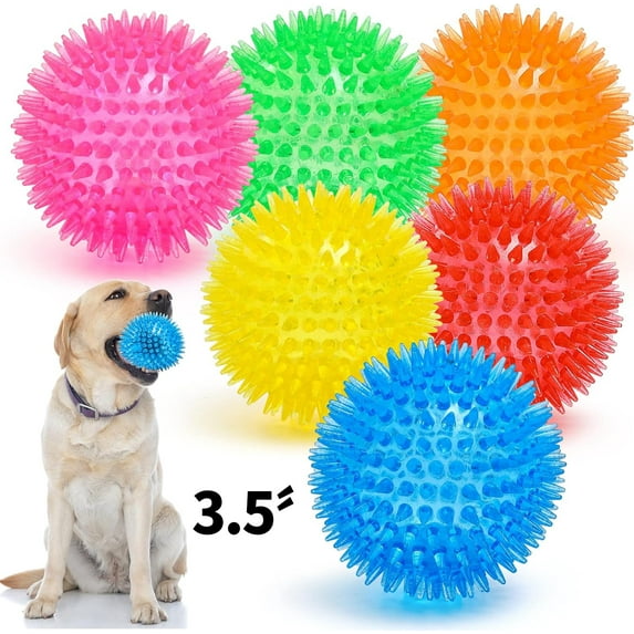 SUSWIM 3.5” Squeaky Dog Toy Balls (6 Packs) Puppy Chew Toys for Teething, BPA Free Non-Toxic, Medium, Large & Small Dogs, Durable Aggressive Chewers