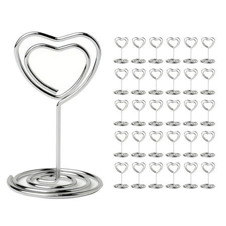 SUSWIM 30Pcs Table Number Holders, Place Card Holders, Wire Picture Holders, Small Table Card Holders, Photo Holders for Centerpieces, Wedding Reception, Party, Birthday (Silver)