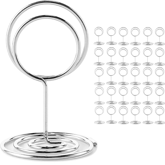 SUSWIM 30Pcs Table Number Holders, Place Card Holders, Wire Picture Holders, Small Table Card Holders, Photo Holders for Centerpieces, Wedding Reception, Party, Birthday (Silver)