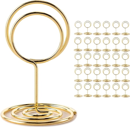 SUSWIM 30Pcs Table Number Holders, Place Card Holders, Wire Picture Holders, Small Table Card Holders, Photo Holders for Centerpieces, Wedding Reception, Party, Birthday (Gold)