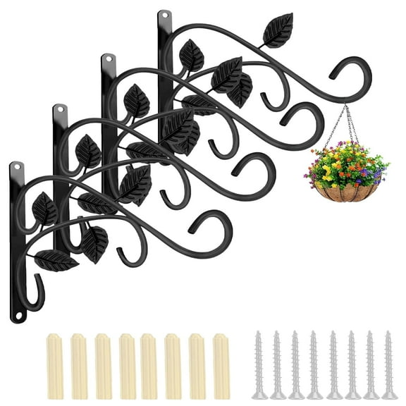 WLGJL 4 PCS Metal Hanging Hook Plants Brackets, 12 Inch Iron Wall Mount Bracket Durable Rust-Resistant Plant Hanger Hook for Hanging Plants Bird Feeder Wind Chimes Lantern