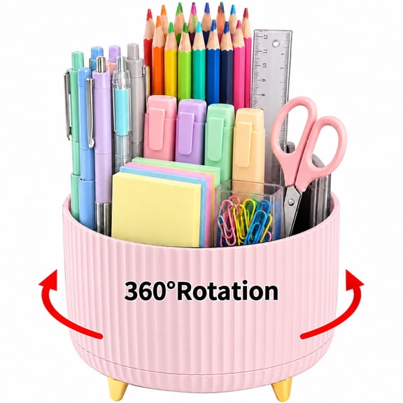 SUSWIM 5-Compartment Desktop Organizer & Holder with Rotating Organizers, Pink
