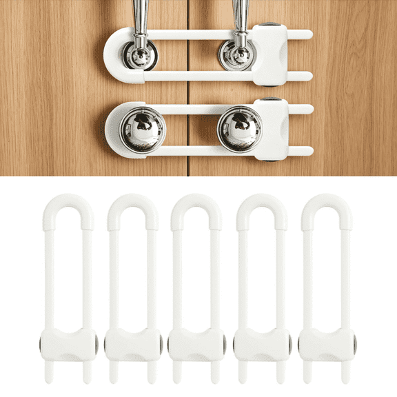 SUSWIM 5 Pack Cabinet Locks for Babies, U-Shaped Proofing Drawers Safety Child Locks Adjustable, Easy to Use Childproof Latch for Knob Handle on Kitchen Door Storage Cupboard Closet (White)