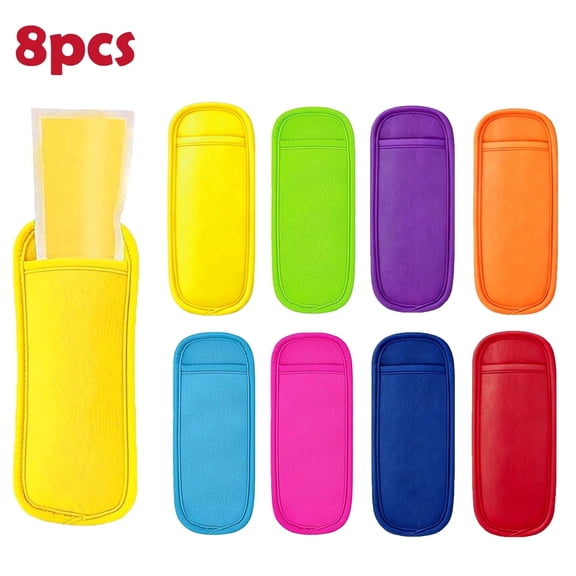 SUSWIM 8 Pack Reusable Popsicle Bags Ice Pop Sleeves Antifreezing Sleeves, 8 Colors
