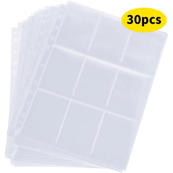 SUSWIM 9 Pocket Page Protector ,Standard Size Card Sheets Protectors Fit for Sport Cards, Coupon, Business Cards, total 540 pockets of 30 pages