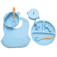 thumbnail image 1 of SUSWIM Baby Led Weaning Supplies, 8 Piece BPA-Free Silicone Feeding Set, Silicone Suction Bowl, Forks & Spoons, Bib& Cup, Develops Self Feeding Skills, Dishwasher Safe, for 6+ Months (Blue), 1 of 5