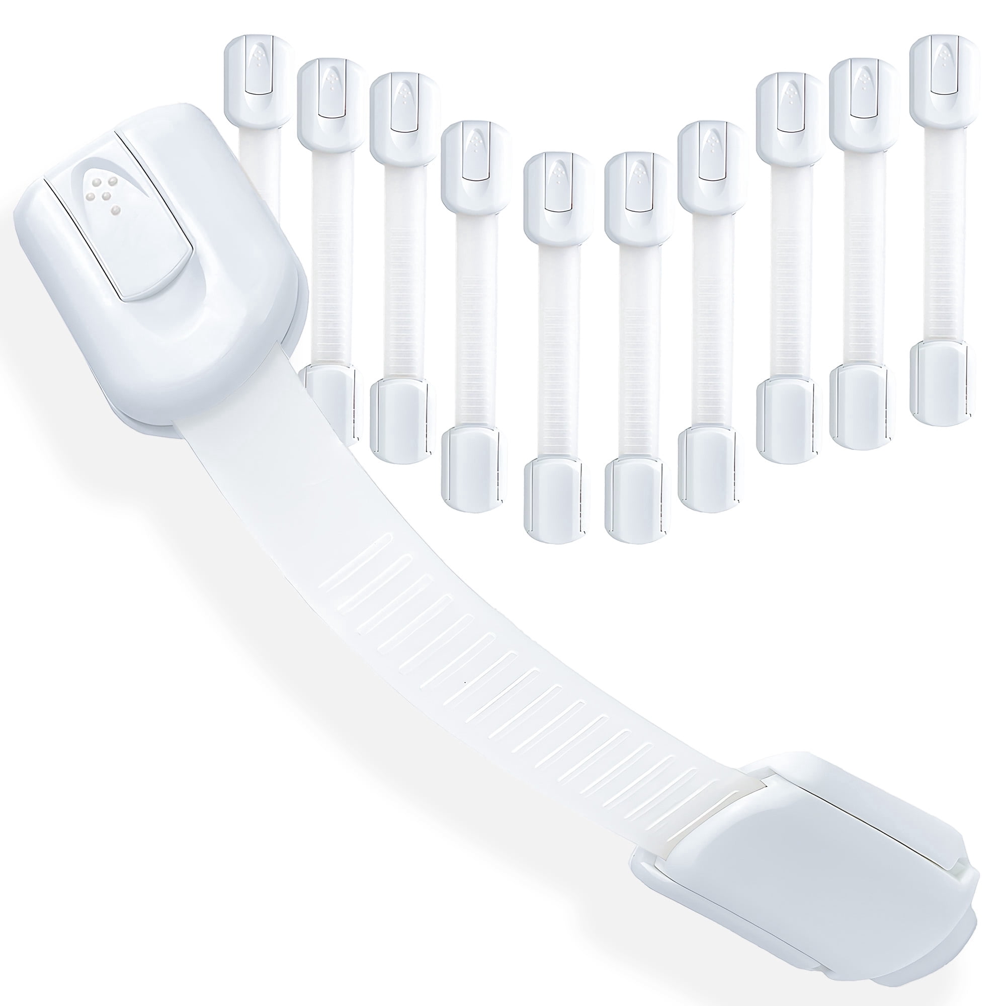 SUSWIM Baby Locks (10-Pack) Child Safety Cabinet Proofing - Safe Quick and Easy 3M Adhesive Cabinet Drawer Door Latches No Screws & Magnets Multi-Purpose for Fu