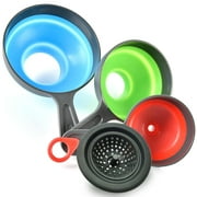 SUSWIM Canning Funnel with Strainer - Wide Mouth Food Funnels for Kitchen Use - Mason Jars Canning Supplies Kit Tools - Funnels for Filling Bottles - Food Grade Silicone -4 Pack