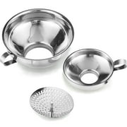 SUSWIM Canning Funnel with Strainer for Wide and Regular Mason Jars - Wide-Mouth Funnels for Kitchen Use - Canning Supplies Kit - Stainless Steel - 3 Pack (Small and Large), (wide funnel set)