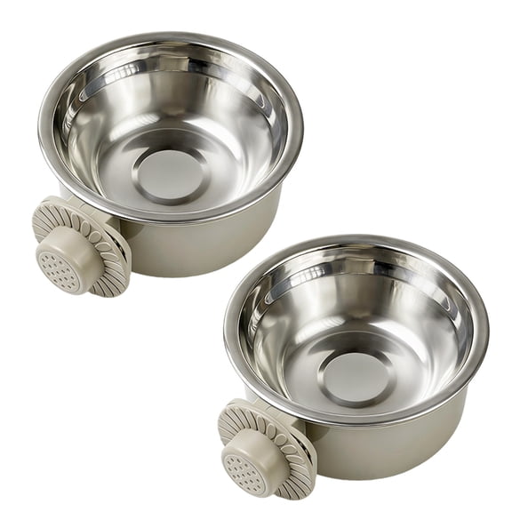 SUSWIM Crate Dog Bowl, Removable Stainless Steel Hanging Pet Kennel Cage Bowl Food & Water Feeder Coop Cup for Puppy, Cat, Rabbit,Guinea Pigs 2pcs (gray,Medium )