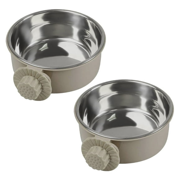 SUSWIM Crate Dog Bowl, Removable Stainless Steel Hanging Pet Kennel Cage Bowl Food & Water Feeder Coop Cup for Puppy, Cat, Rabbit,Guinea Pigs 2pcs (gray，Small)