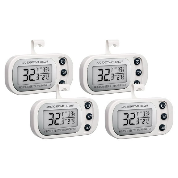 SUSWIM Digital Frigerator Thermometer 4 Pack, Waterproof Fridge and Freezer Thermometer, Thermometer Refrigerator with Large LCD Screen, Stand and Magnetic Back, for Room,Kitchen, White