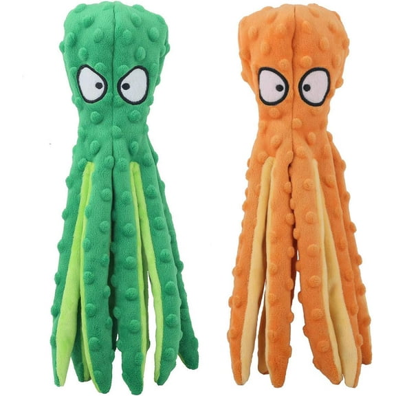 SUSWIM Dog Squeaky Toys Octopus - No Stuffing Crinkle Plush Toys for Puppy Teething, Durable Interactive Chew Toys for Small, Medium and Large Dogs Training and Reduce Boredom, 2 Pack