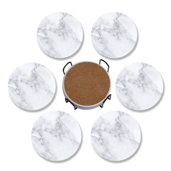 SUSWIM Drink Coasters with Holder, Absorbent Coaster Sets of 6, Marble Style Ceramic Drink Coaster for Tabletop Protection,Suitable for Kinds of Cups, Wooden Table, Cool Home Decor, 4 Inches
