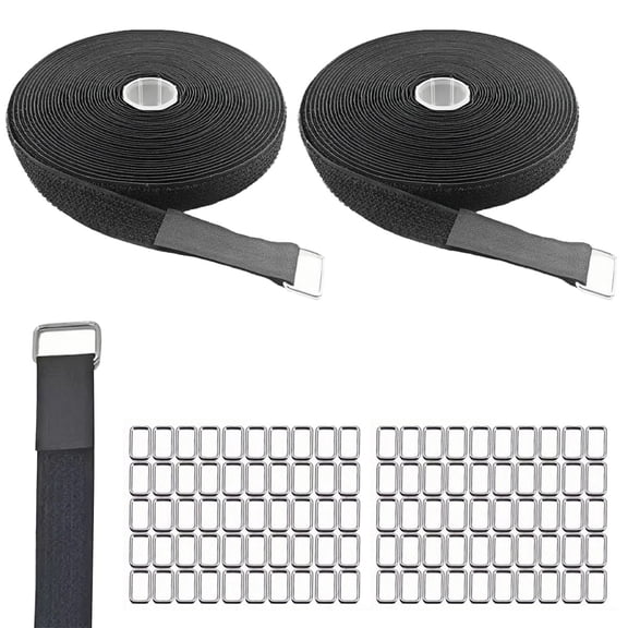WLGJL 0.98"x39ft Hook and Loop Straps with 50 Metal Buckles, Adjustable Fastening Cable Straps, Cut-to-Length Cinch Strap, Reusable Nylon Securing Cord Ties for Organizer or Storage, Black