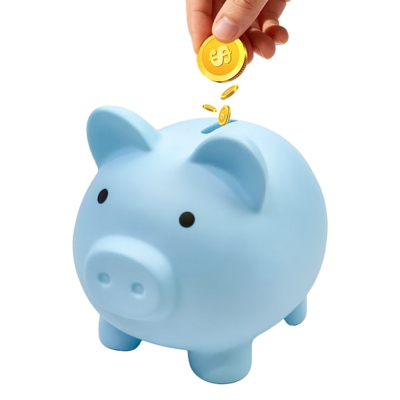 SUSWIM Large Piggy Banks, Cute Plastic Pig Money Box, Piggy Bank for Girls and Boys, Unbreakable Plastic Coin Bank Fun Gifts for Birthday, Festival, Baby Shower (Blue)