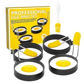 SUSWIM Non-stick with Silicone Handle Round Stainless Steel Egg & Pancake Ring, (4 Count)