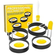 SUSWIM Non-stick with Silicone Handle Round Stainless Steel Egg & Pancake Ring, 4 Count