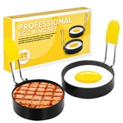 SUSWIM Non-stick with Silicone Handle Round Stainless Steel Egg & Pancake Ring, (2 Count)