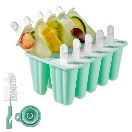SUSWIM Popsicle Molds 10 Pieces Silicone Ice Pop Molds Popsicle Mold Reusable Easy Release Ice Pop Maker(10 Cavities-Green)