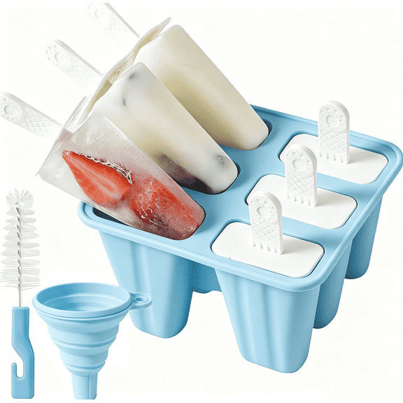 SUSWIM Popsicle Molds, 6 Pieces Silicone Ice Pop Models Popsicle Models Reusable BPA Free Easy Release (Blue)