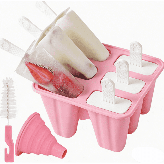 SUSWIM Popsicle Molds, 6 Pieces Silicone Ice Pop Models Popsicle Models Reusable BPA Free Easy Release (Pink)