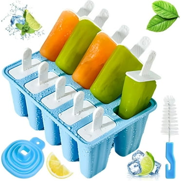 WLGJL Homemade Popsicle Molds, 10 Silicone Ice Pop Maker，10 Reusable Sticks, Funnel and Brush  (Blue)
