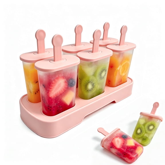 SUSWIM Popsicles Molds Set, 6 PCS Ice Pop Mold,Homemade Ice Cream Mould with Sticks, Popsicle Maker（Pink）