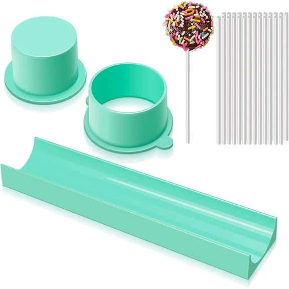 SUSWIM Round Cake Pop Mold Set with 9 Inch Tray and Sticks, ABS Cake Pop Maker, Circle Cake Pop Cutter and Pusher, Baking Molds Kit for Parties, Wedding,Home Desserts Making（Green）