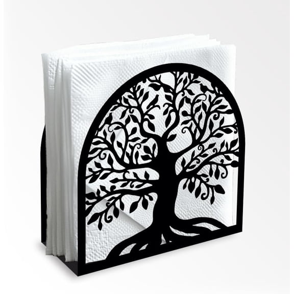 SUSWIM Tree of Life Black Metal Napkin Holder for Table, Napkin Holders for Paper Napkins with Sturdy & Quality Material, Cushioned Base, Unique Table Decor Gifts.