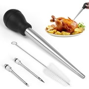 SUSWIM Turkey Baster with Silicone Suction Bulb, Stainless Steel Food Grade Turkey Baster for Cooking, Baking, Injecting Marinade ，Black