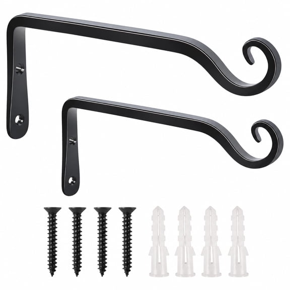 SUSWIM Wall Hook Hanging Plant Bracket 7.3 Inch 2 Pack, Hand-Forged Plant Hanger for Hanging Bird Feeders, Wind Chimes, Flower Baskets, Yoga Mat, Indoor/Outdoor Use, Black