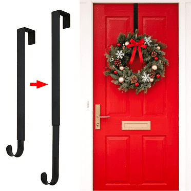 SUSWIM Wreath Hanger for Front Door, Adjustable Wreath Hanger from 14.9 to 25 Inches Wreath Hanger, 20 lbs Larger Door Upgrade Wreath Hanger Christmas Fall Wreaths Decorations Hook (Black)