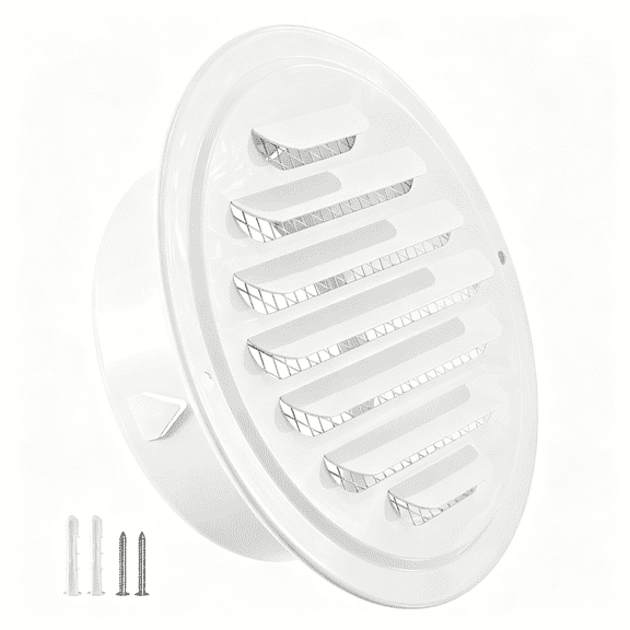 SUTAU 4 Inch Soffit Vents, Metal Round Vent Cover with Screen Mesh, Louver Exhaust Vent for Wall, Ceiling Mount, Shed, Garage, Attic Ventilation, 2-PackWhite