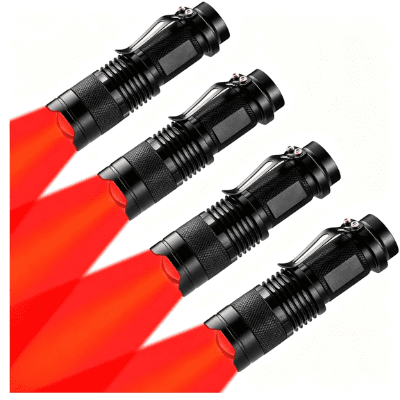 SUTAU 4 Pack Red Led Flashlight Single Mode Red Light Flashlight One Mode Zoomable Night Light Torch for Astronomy Aviation and Night Observation Red Flashlights for Beach Turtle Safe