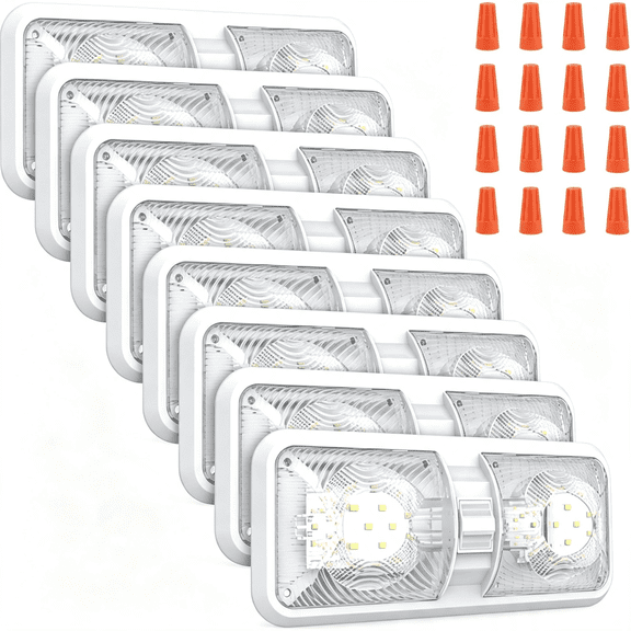 SUTAU Rv Led Interior Lights Dc 12V, 1000Lm 8W Double Dome Ceiling Light with On/Off Switch, Camper Light Fixture, 4000-4500K Natural White for Rv, Trailer, Boat, Car (8 Pack)