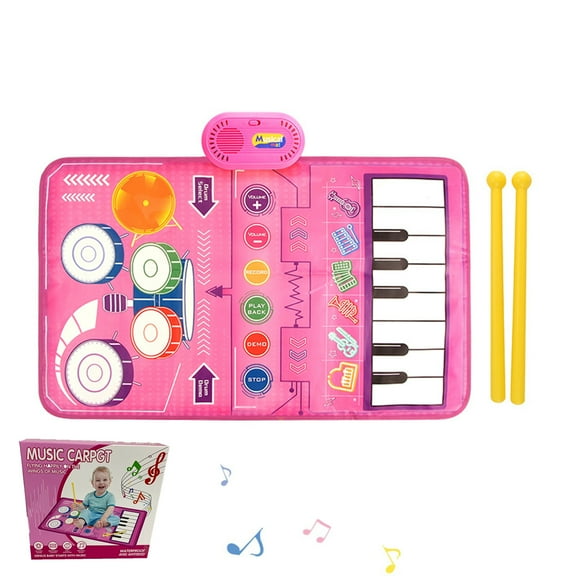 SUTENG 2 in 1 Musical Mat for Toddlers 1-3 Piano Keyboard & Drum Mat with 2 Sticks, Musical Play Mat Baby Learning Toys Birthday Gifts for 1 2 3 Year Old Girls Boys